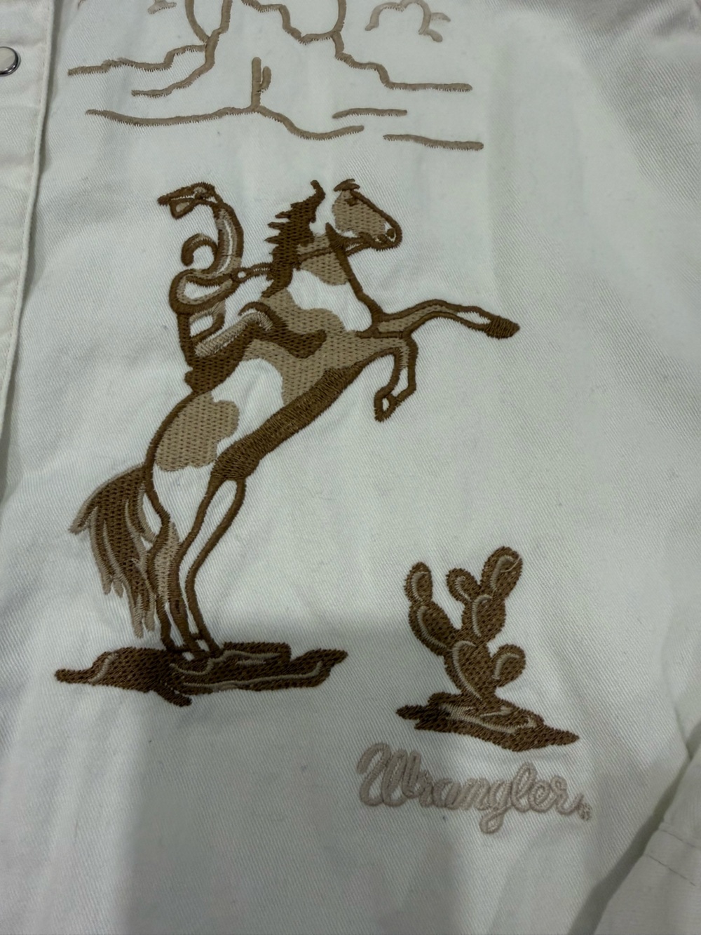 Wrangler retro horse embroidered cotton boyfriend shirt cream womens S - Picture 3 of 5